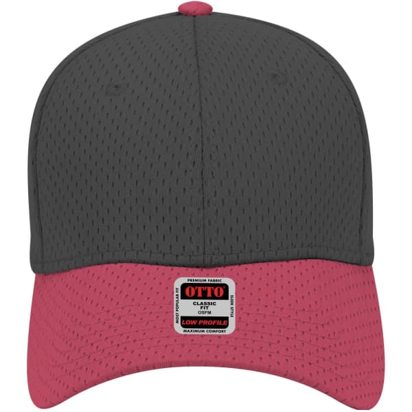 A 6 panel low profile baseball cap featuring a grey top and a pink peak, with a brand logo on the front.