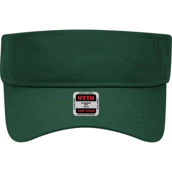A green sun visor with a wide brim and an attached logo on the front.