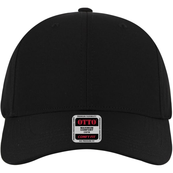 A black six-panel low profile baseball cap with a branded logo on the front.
