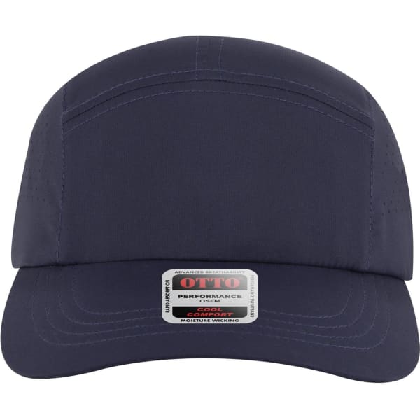 A navy blue 5 Panel Running Hat with a logo on the front. The hat features a structured design and a curved brim.
