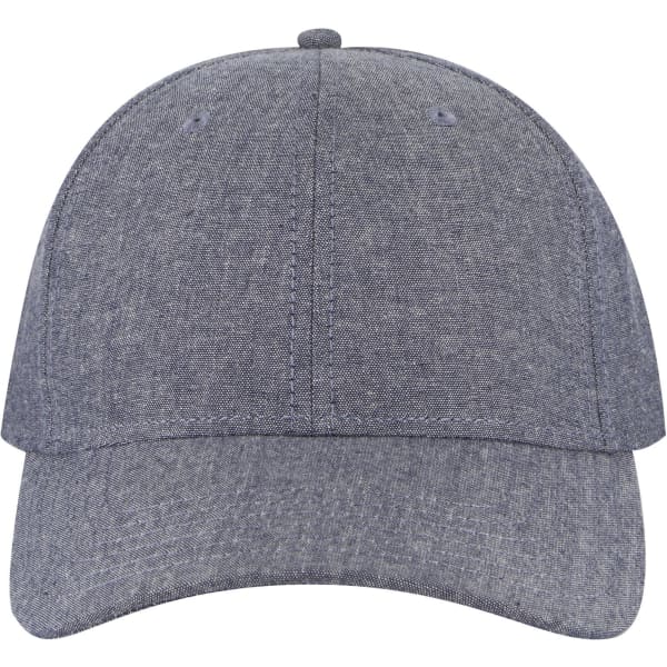 A low profile six-panel baseball cap in a grey fabric with a rounded crown and a curved brim.