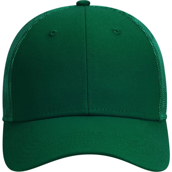 A green 6 Panel Low Profile Trucker Cap with mesh detailing and a blank front for customization.