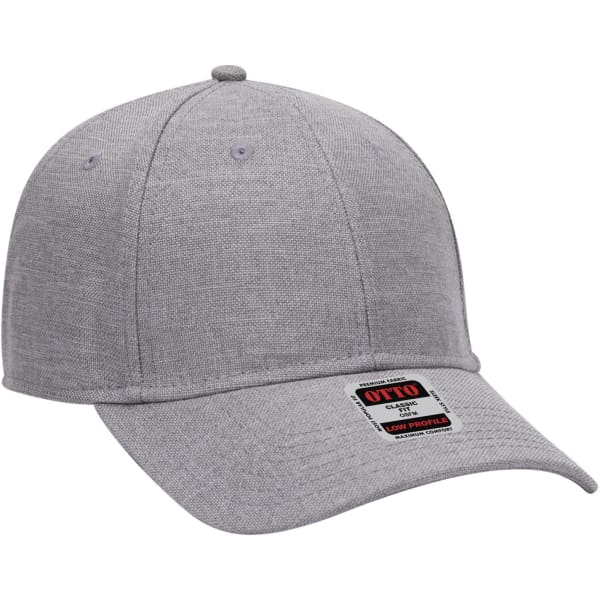 A grey 6-panel low-profile baseball cap featuring a logo on the front and a curved brim.