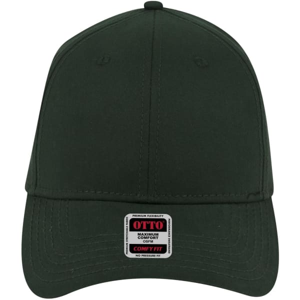 A dark green low-profile baseball cap with a six-panel design and a logo label on the front.