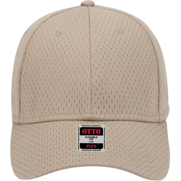 A beige 6 panel low profile baseball cap with a textured design and a logo label on the front.