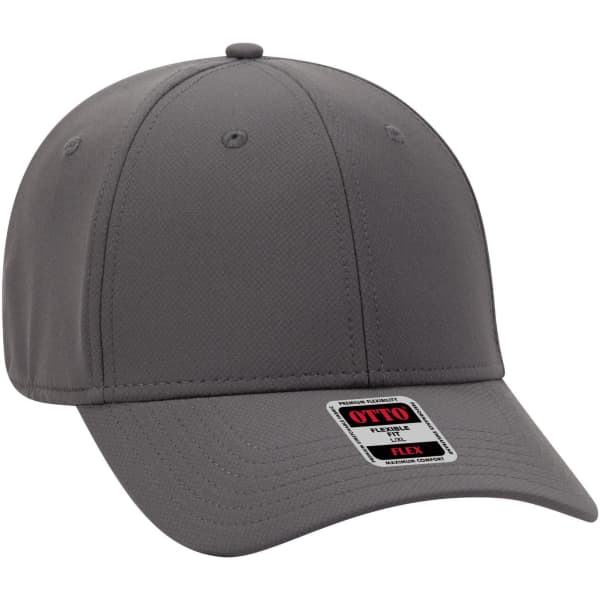 A grey UPF 50+ 6 panel low profile baseball cap with a flexible fit and a logo tag.