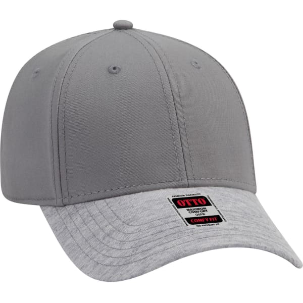 A grey baseball cap with a low profile and a contrasting light grey brim, featuring a logo.