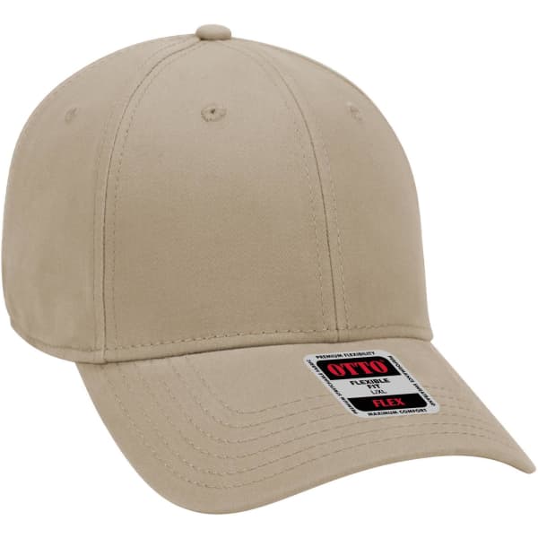 A beige 6-panel low profile baseball cap featuring a logo on the front and a curved brim.
