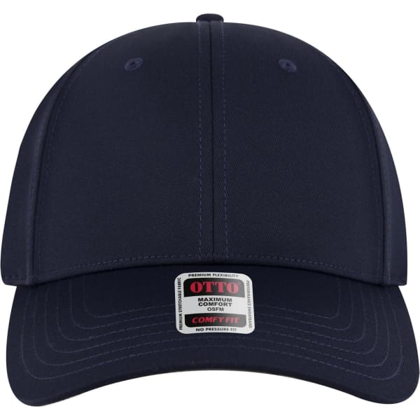 A navy blue low profile baseball cap with a six-panel design and a logo on the front.