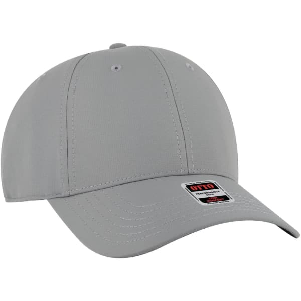 A grey six-panel low-profile style baseball cap with a logo on the front.