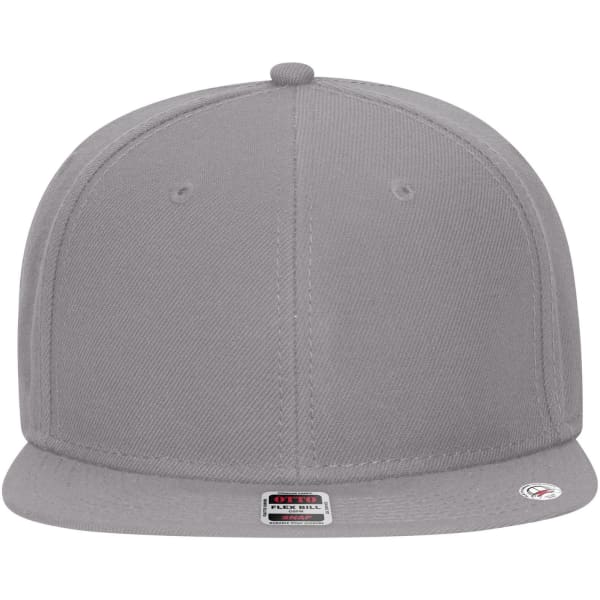 A grey snapback cap with a mid profile and a grey undervisor. Features a logo on the side.