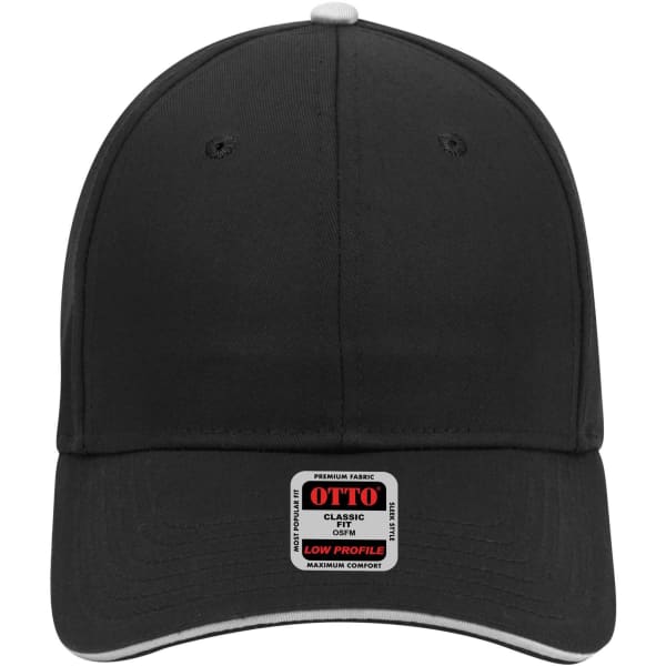 A black 6 panel low profile baseball cap with a branded label on the front.