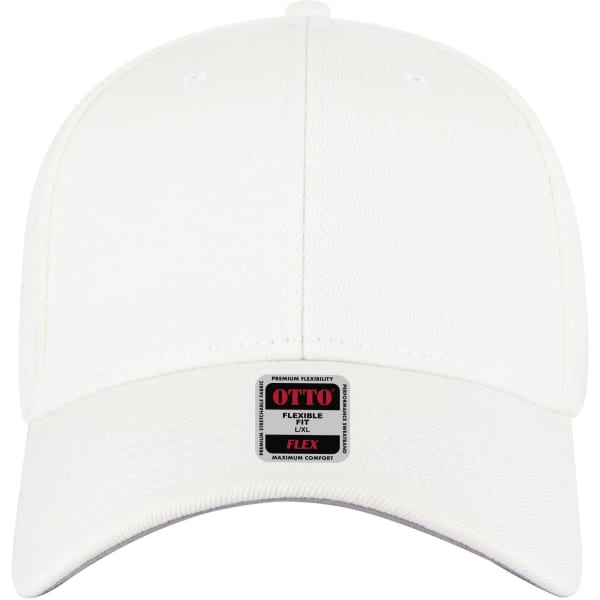 A white 6 panel low profile baseball cap featuring a logo on the front.