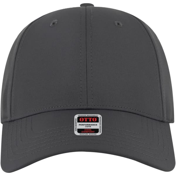 A grey 6 panel low profile style baseball cap featuring a logo on the front.