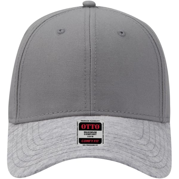 A grey baseball cap with a low profile design, featuring a fabric tag with brand logo.