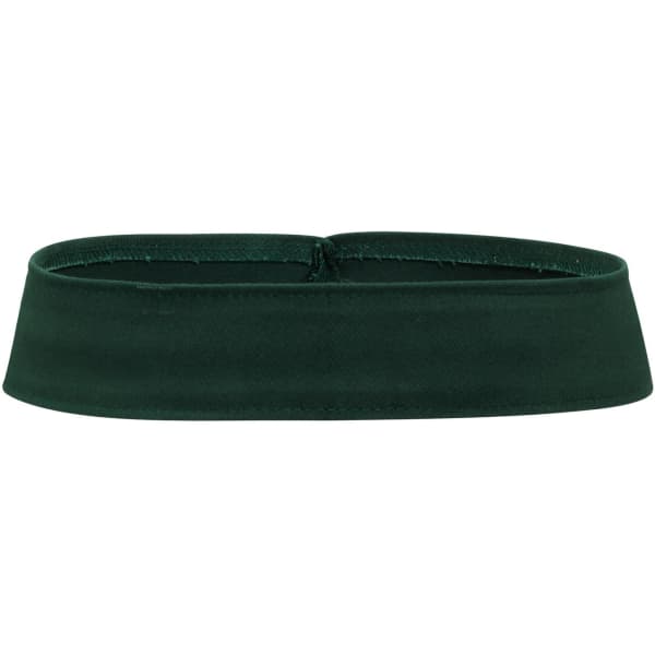 A dark green hat band with a smooth texture and a fitted design. The band includes a logo.