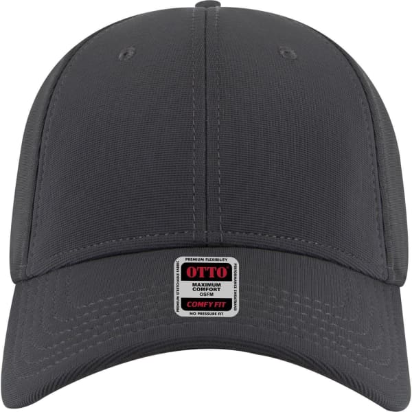 A dark grey six-panel low profile baseball cap with a logo on the front.