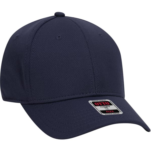 A navy 6-panel low profile baseball cap featuring a logo tag on the front.