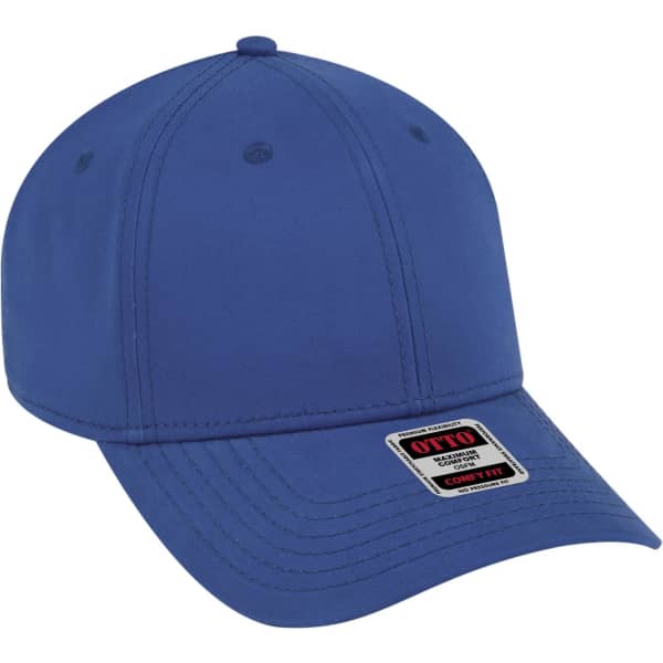 A blue 6 panel low profile baseball cap featuring a logo. The design includes stitched detailing and a curved brim.