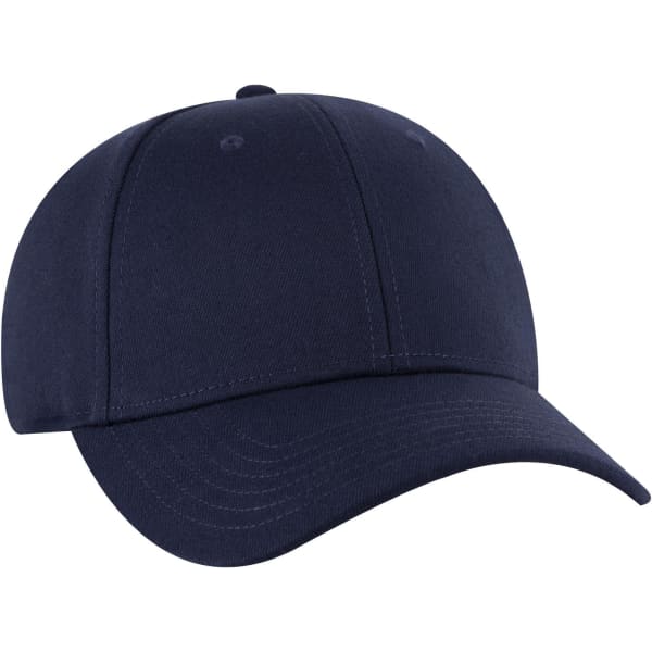 A navy blue low-profile baseball cap featuring a six-panel design and a logo on the front.