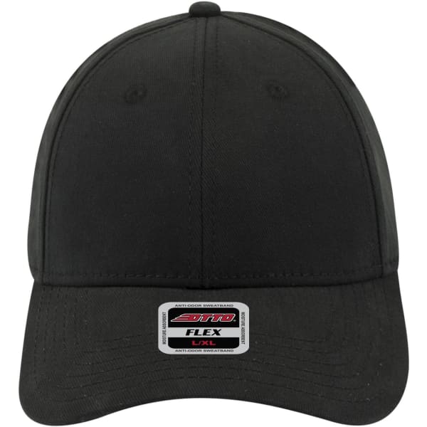 A black 6-panel low profile baseball cap featuring a logo on the front.