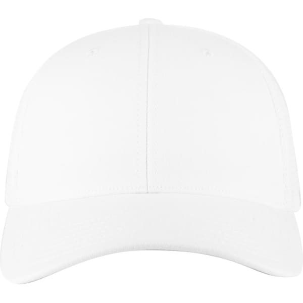 A white Flex Fit 6 Panel Low Profile Trucker Cap with a smooth surface and a curved brim.