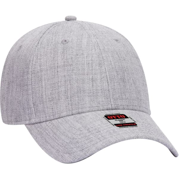 A grey low-profile baseball cap featuring a flexible fit and a logo patch on the front.