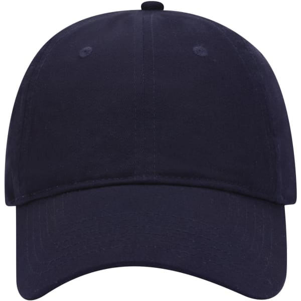 A low profile six-panel baseball cap in navy blue with a logo on the front.