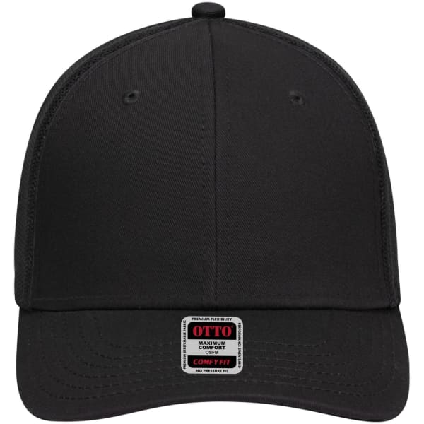 A black low profile baseball cap with a six-panel design and a logo on the front.