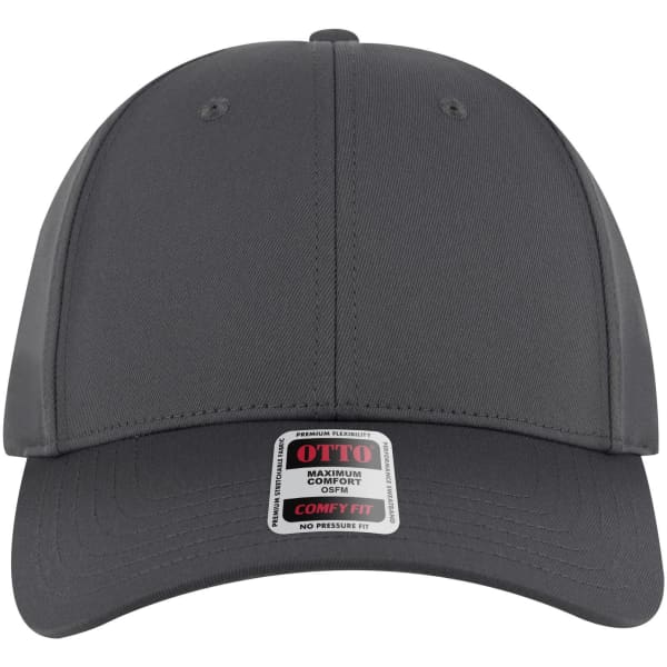 A grey low-profile baseball cap with a six-panel design and a logo on the front.