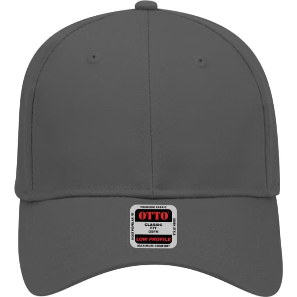 A grey low-profile baseball cap with a branded label on the front.