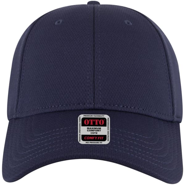 A navy blue baseball cap with a low-profile design and a comfort label. It features six panels and a logo.