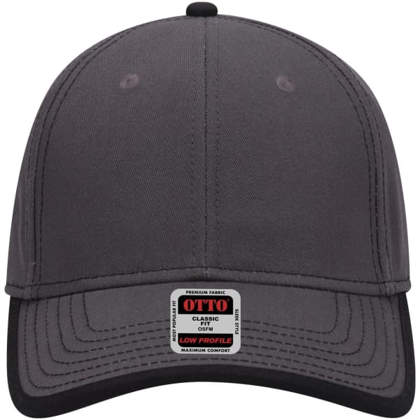 A grey low-profile baseball cap featuring a branding label and a curved peak.