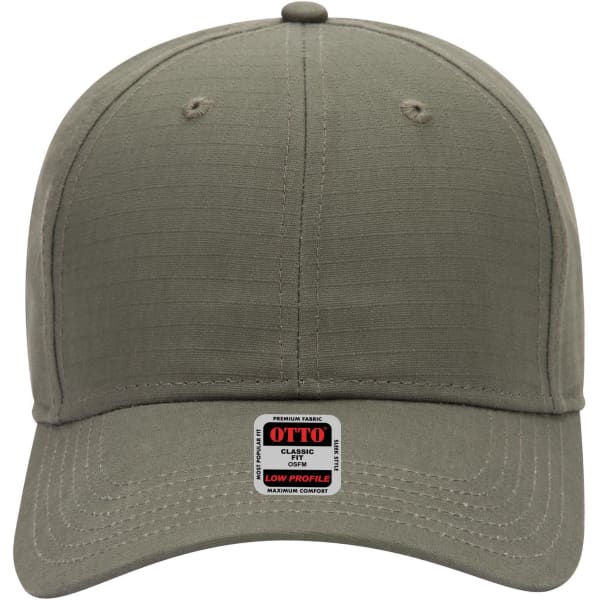 A low-profile baseball cap in a muted olive green shade with a logo on the front.