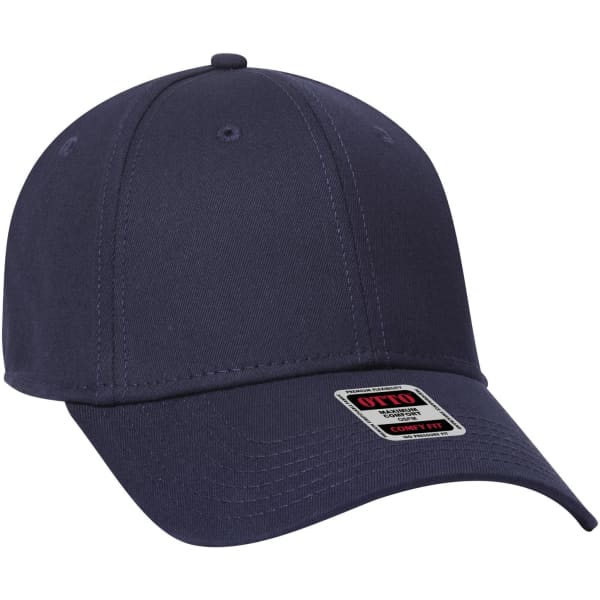 A dark navy blue low profile baseball cap with a six-panel design and a logo on the front.