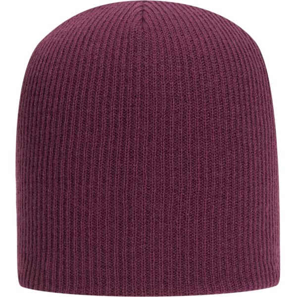 A premium rib knit beanie in a deep burgundy colour with a fitted design and no visible logo.