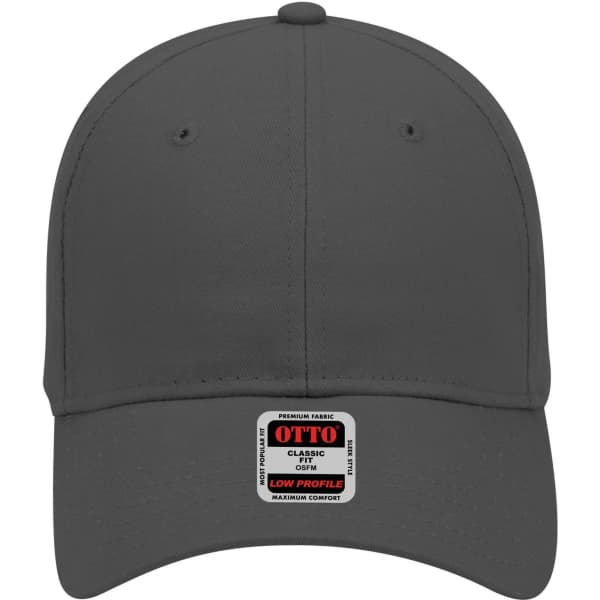 A low profile baseball cap in grey featuring a logo tag. The cap has a 6-panel design.