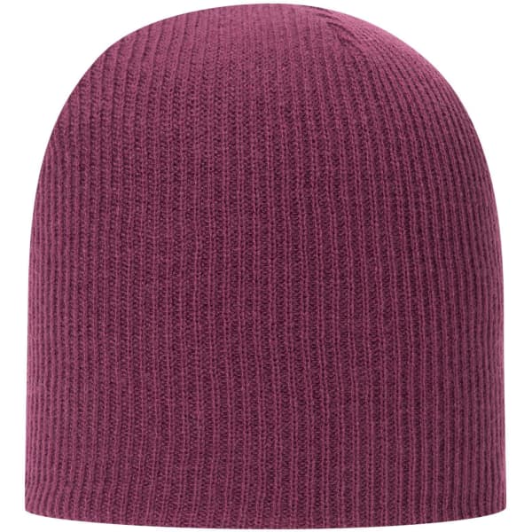 A purple rib knit beanie with a snug, fitted design and no visible branding.