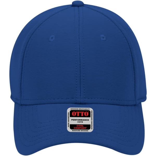 A blue 6-panel low-profile baseball cap featuring a logo on the front.