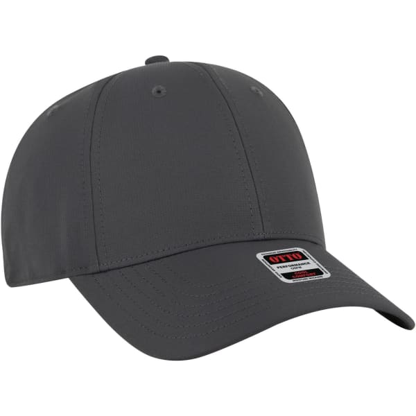 A grey 6 panel low profile style baseball cap with a logo on the side.