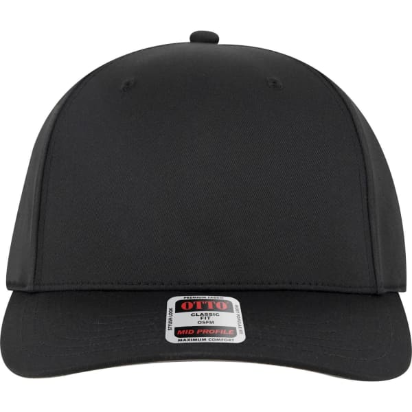 A black mid-profile baseball cap featuring a seamless design and a small logo tag on the front.