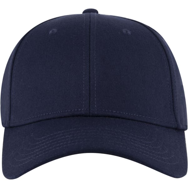 A navy 6-panel low profile baseball cap with a structured crown and a curved visor. Features a logo on the front.