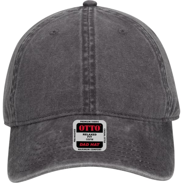 A low profile dad cap in a dark grey fabric with a logo label on the front.