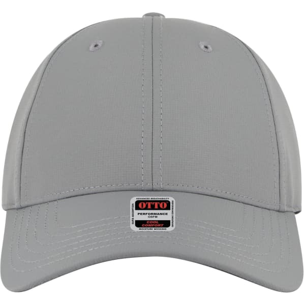 A grey 6 panel low profile style baseball cap with a logo on the front.