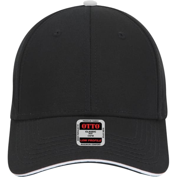 A low-profile baseball cap in black with a logo on the front and contrasting trim around the brim.