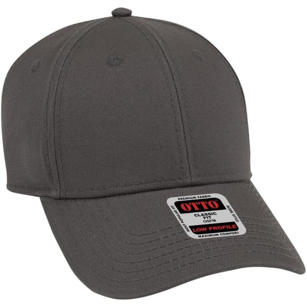 A grey low-profile baseball cap with a curved brim and a logo on the front.