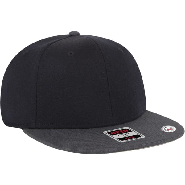 A black mid-profile baseball cap with a grey brim, featuring a logo on the front.