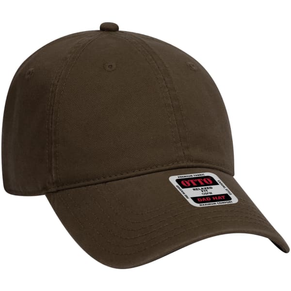 A dark olive green 6 panel low profile dad cap with a curved brim and a logo on the front.