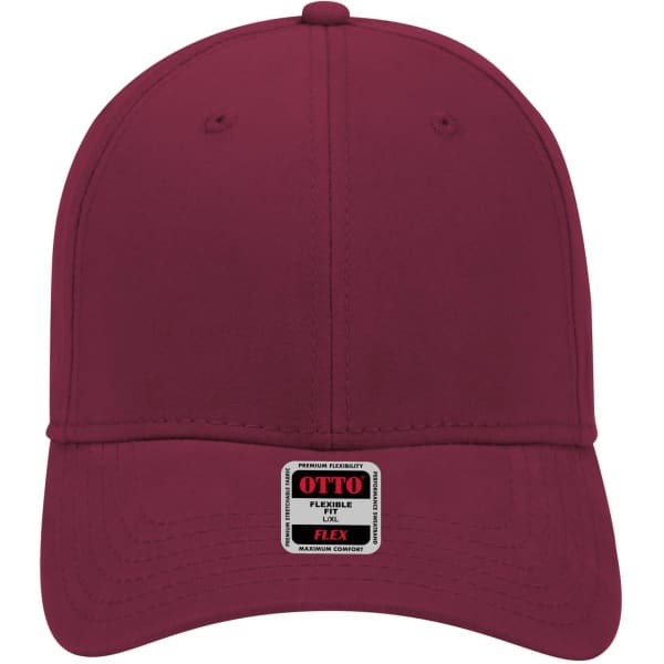 A maroon six-panel low-profile baseball cap with a logo on the front.