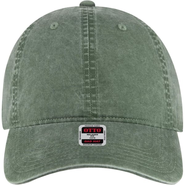 A low-profile green dad cap with a curved brim and a logo label on the front.